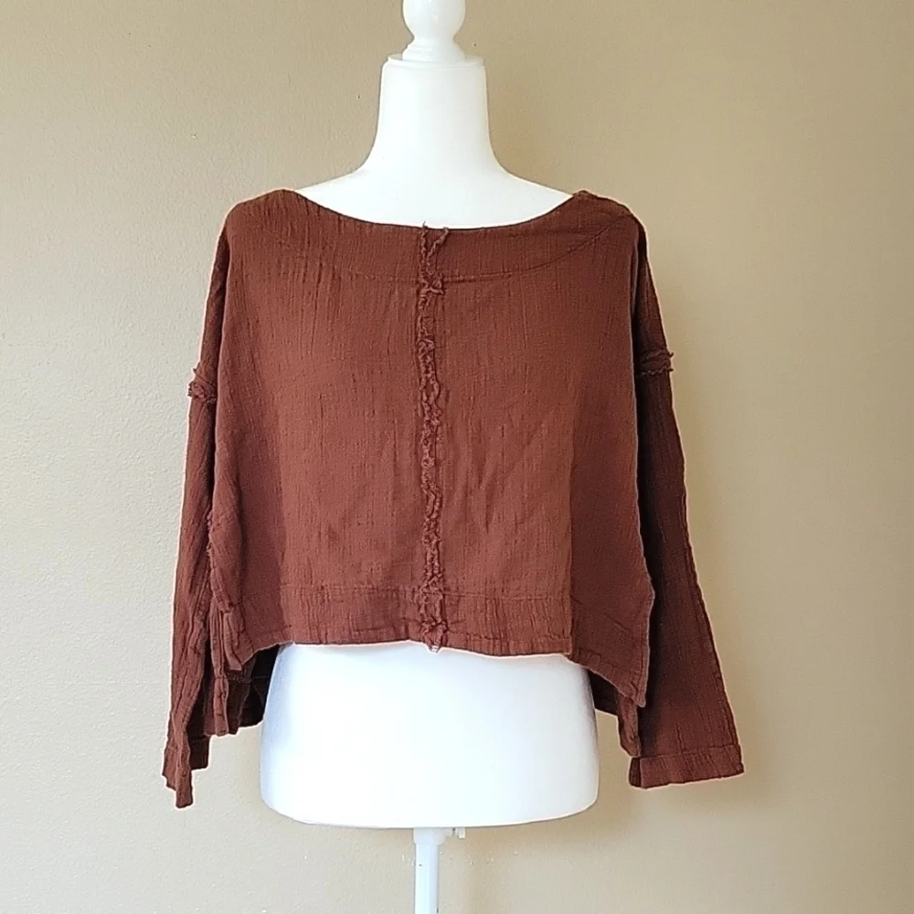 Free People Thora Chocolate Love Brown Loose Top - Size XS